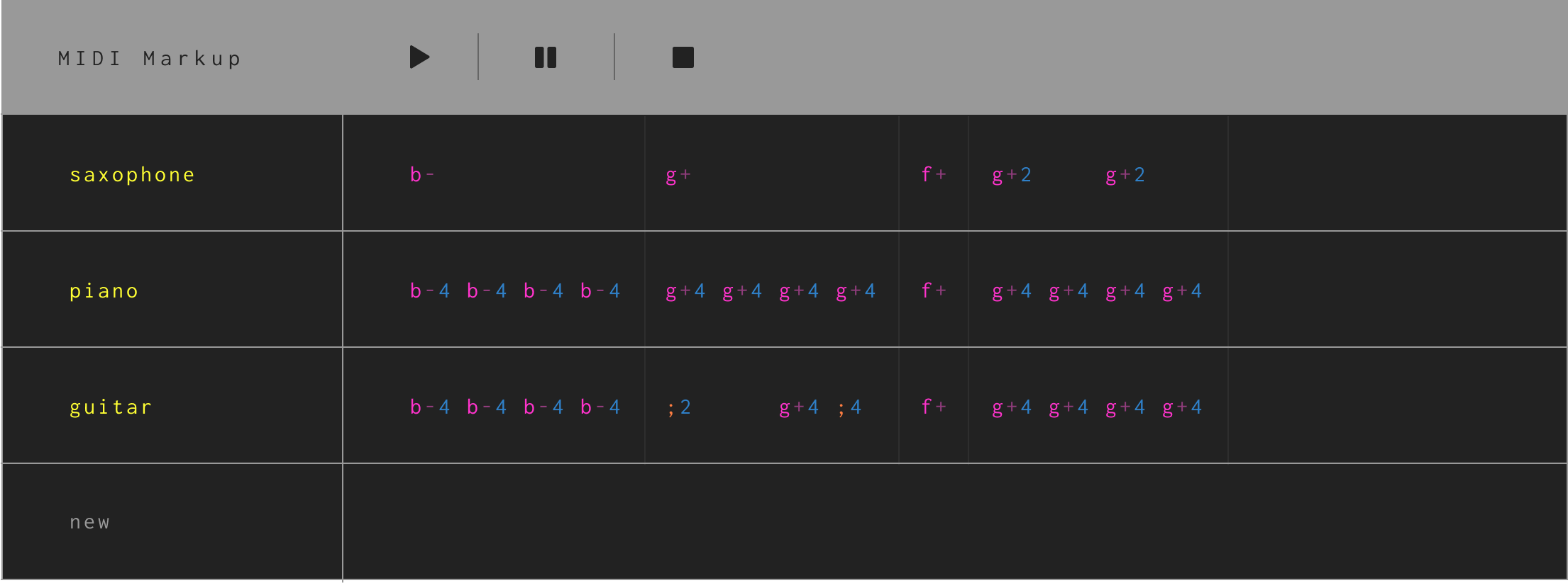 MIDI Markup editor UI