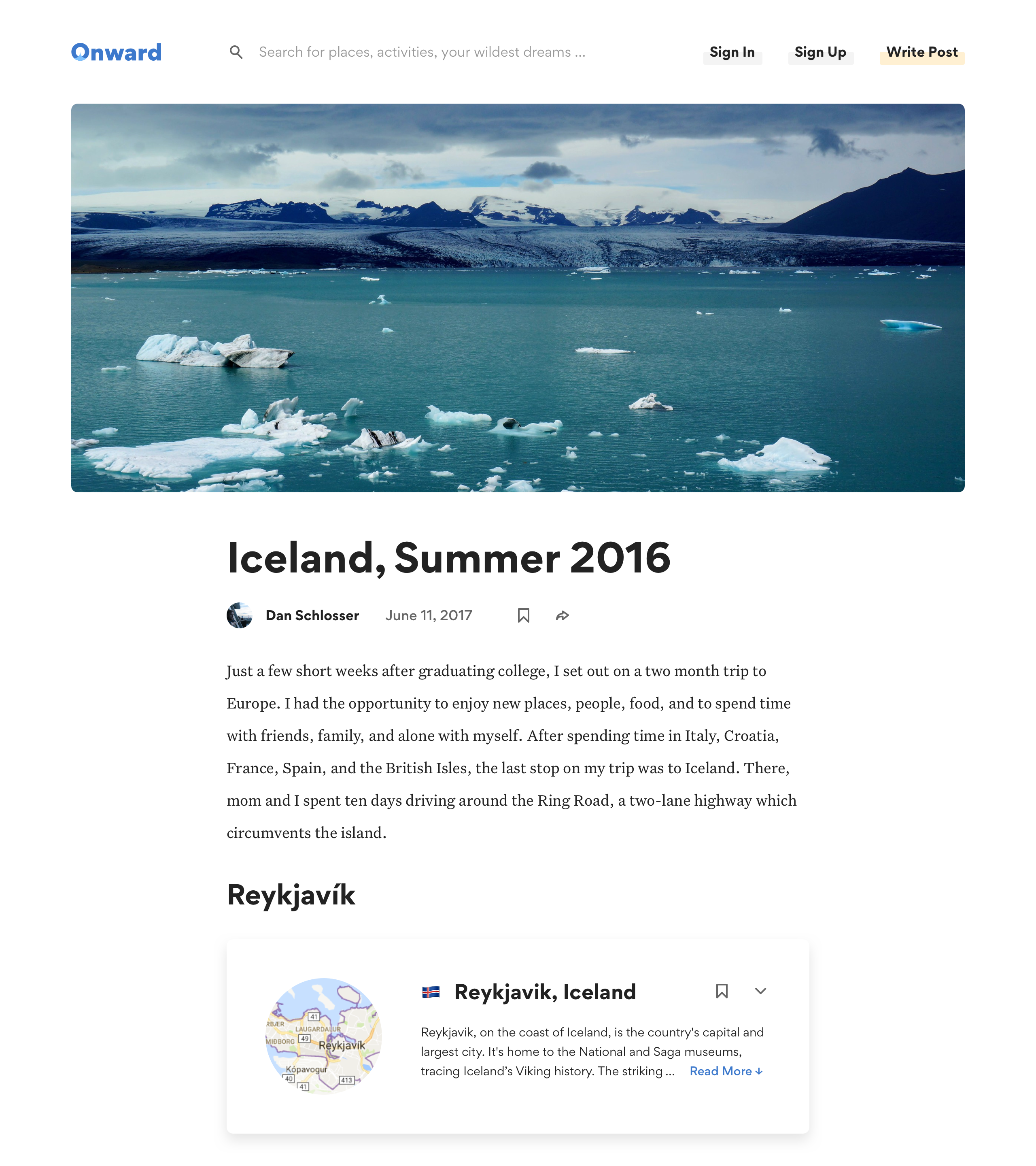 Onward post page