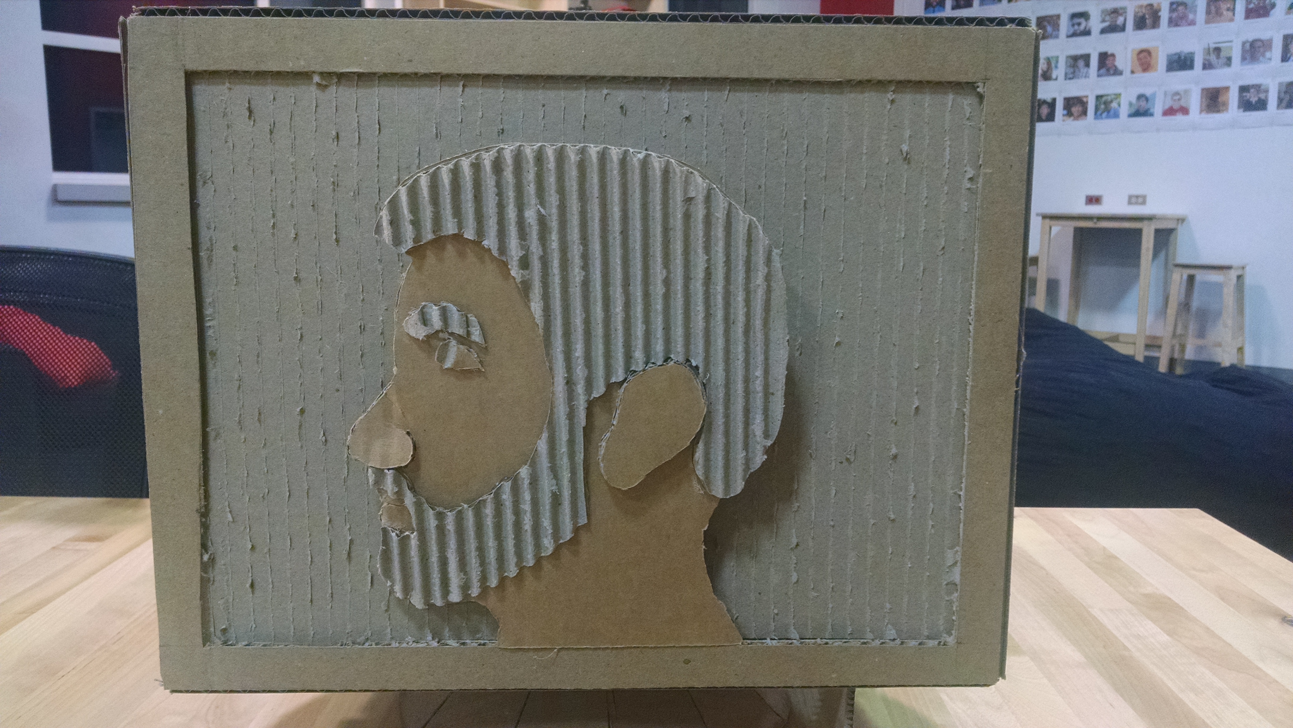 Cardboard sculpture face